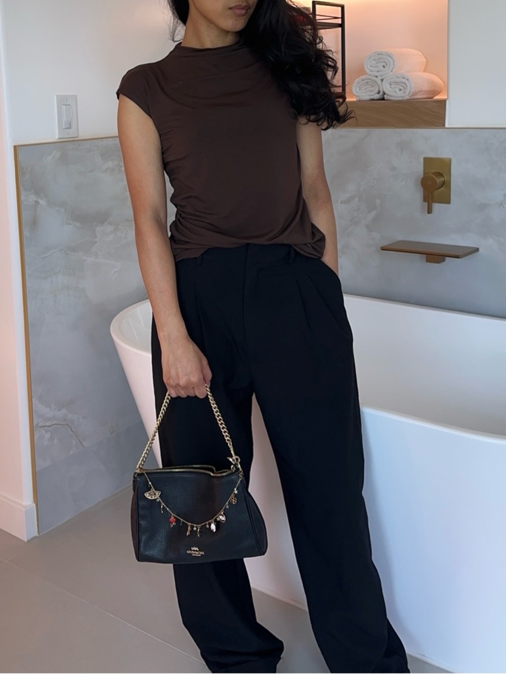 Coach Pebbled Leather Shoulder Bag Gold Chain